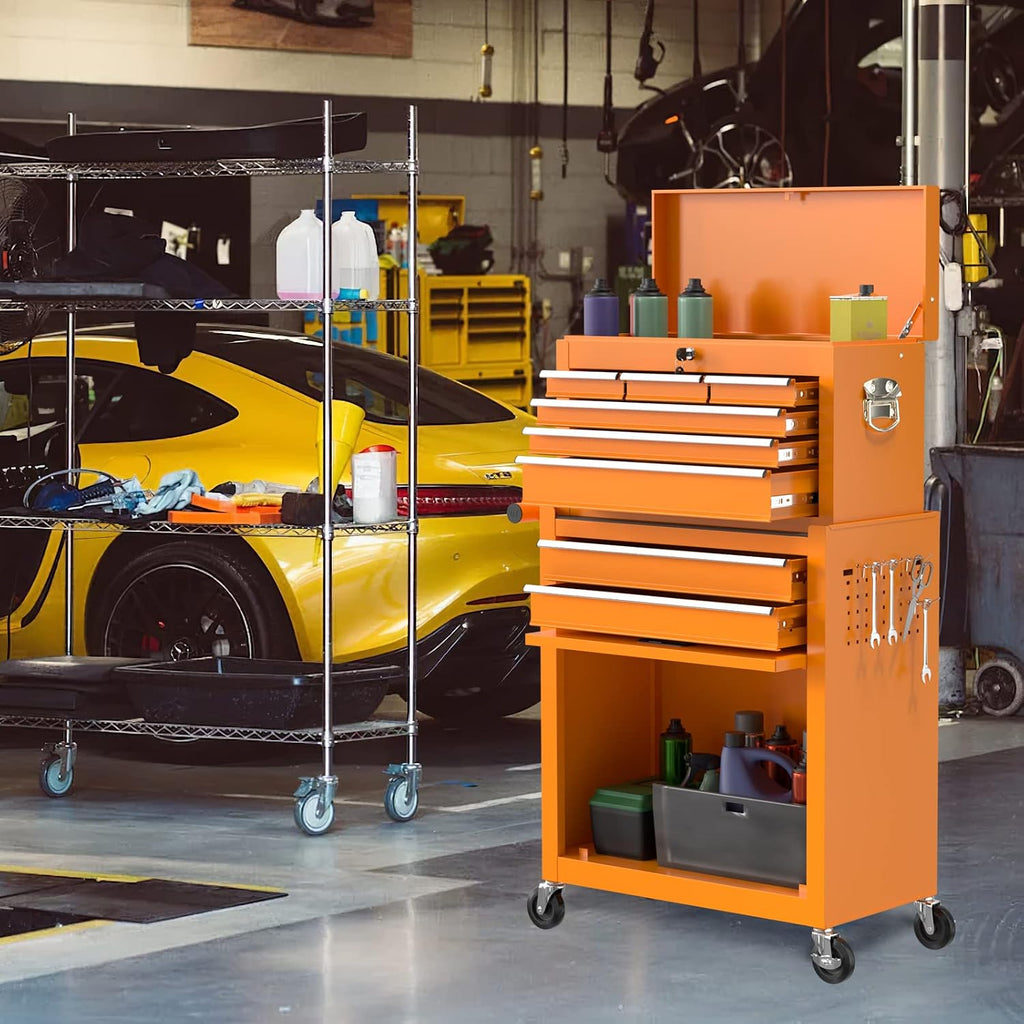 Go Big 8-Drawers Tool Chest Tool Box, Rolling Tool Chest with Wheels, Rolling Tool Box with Wheels, Garage Tool Storage Cabinet on Wheels, Locking System Toolbox(Orange)