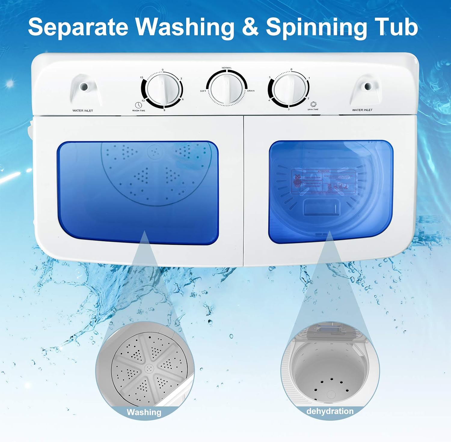 Giantex Portable Washing Machine, 20lbs Capacity, Twin Tub 2lbs Washer & 8lbs Spinner Combo, Compact for Apartment RV Dorms, Blue & White, GT24267-PE