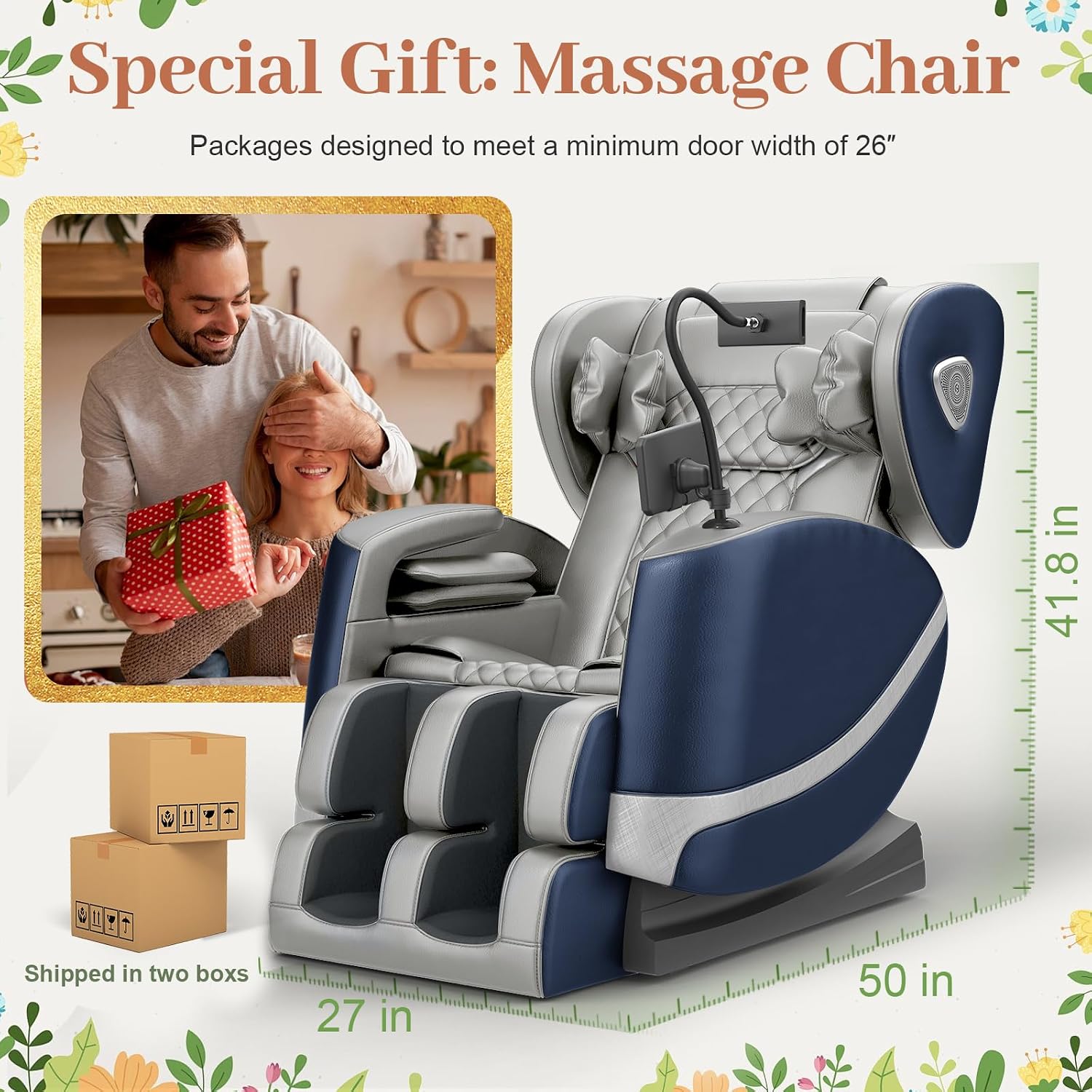FURNIMAT 2026 Massage Chair Full Body, Zero Gravity Massage Chair with 10 Fix Rollers, Airbags, Heating, Foot Massage, Auto Modes, Bluetooth Speaker, Smart Screen Controller(Leather Blue)