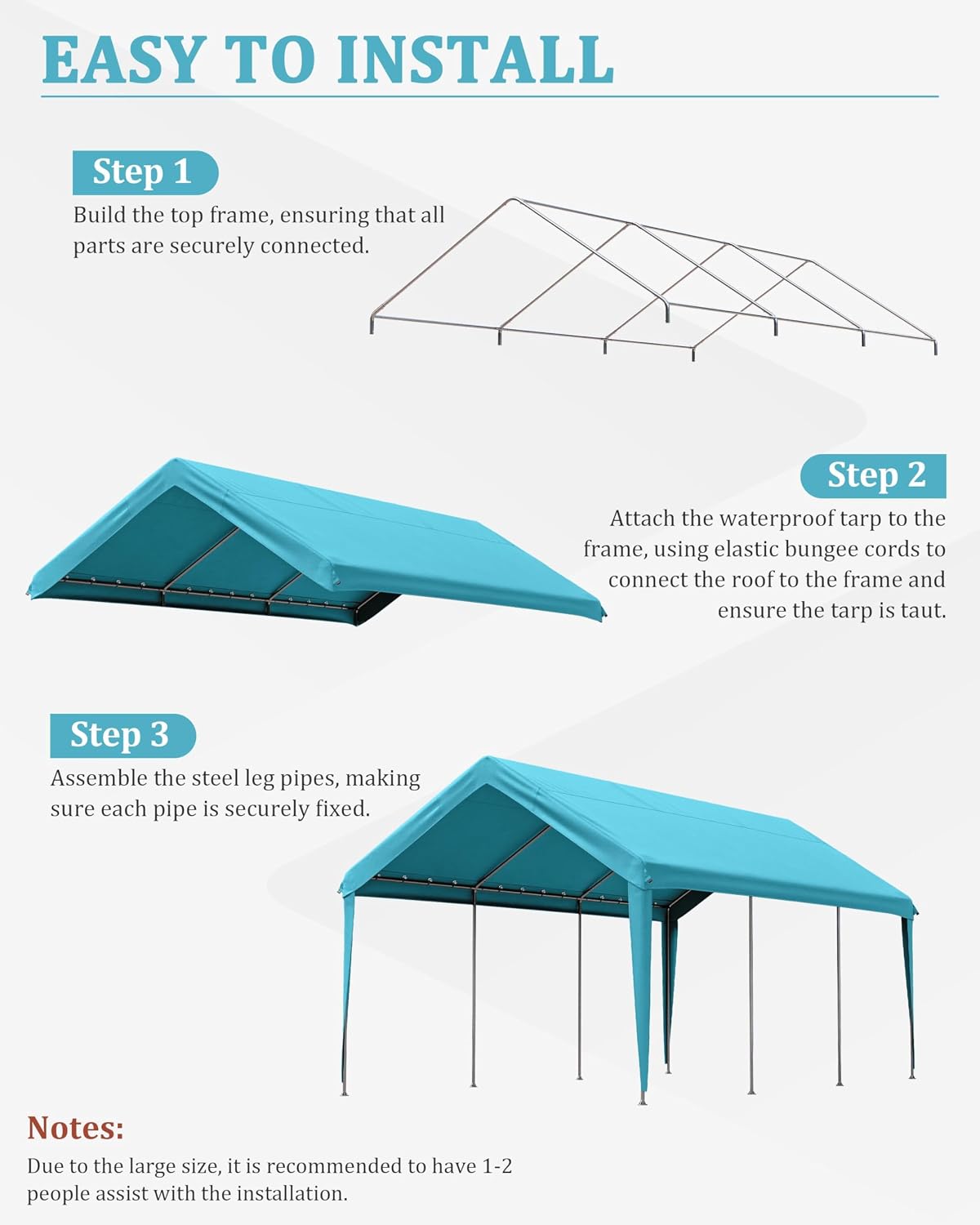 Carport Canopy Replacement Cover 12x20 Heavy Duty Outdoor Portable Car Canopy Oxford Waterproof UV & Tear Resistant Garage Canopy with Ball Bungees (Frame is Not Included)