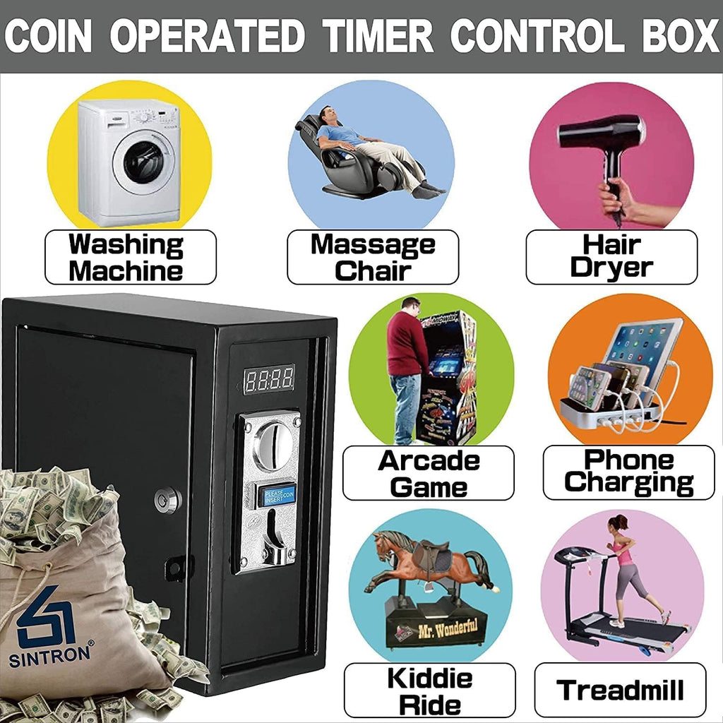 Sintron ST-002 110V Coin Operated Timer Control Power Box for Electronic Device Vending Machine, Gaming Machines, Massage Chairs, Shoe Polishers, Washing Machines, Chargers, Dryers, Auto Car Wash, PCs