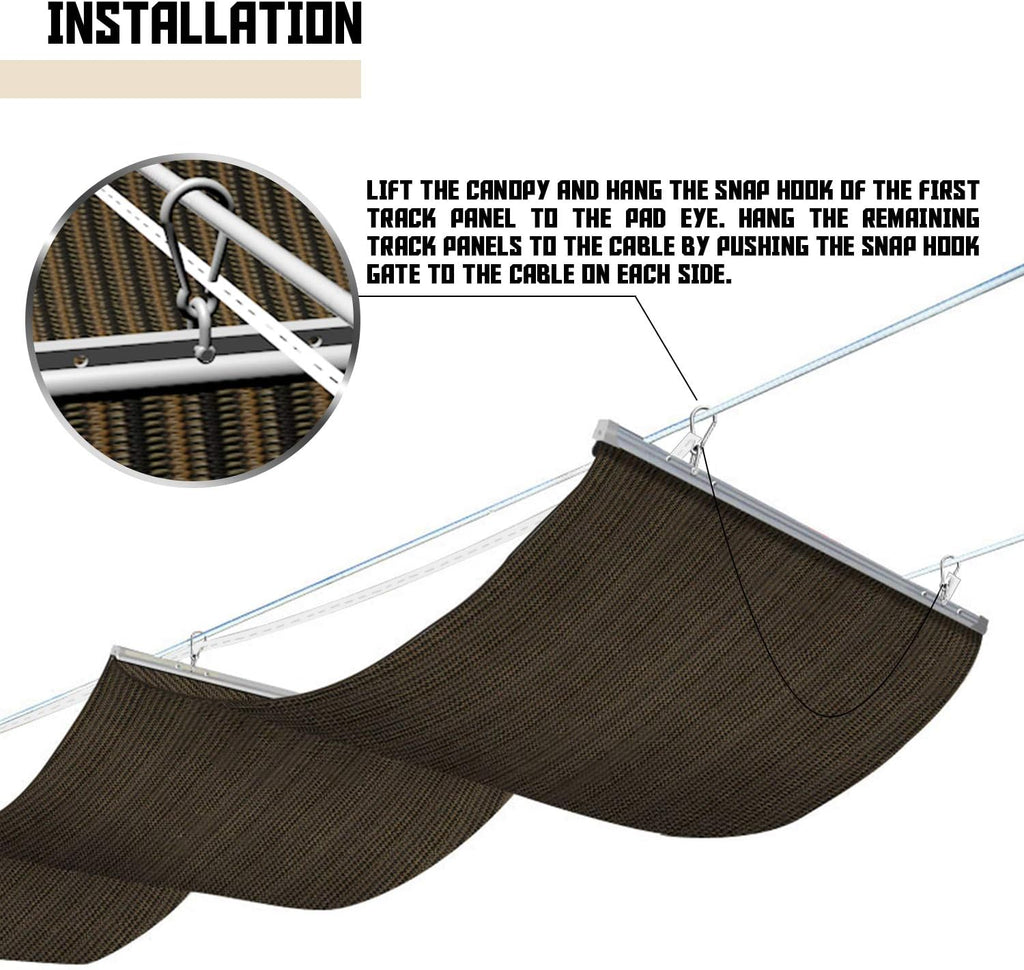 TANG 7' x 12' Pergola Cover Shade Canopy, Retractable Awning Sun Shades Outdoor Patio Pergolas Kit for Deck Backyard Gazebo, Wave Shade Sail with Hardware Wire Cable, Brown