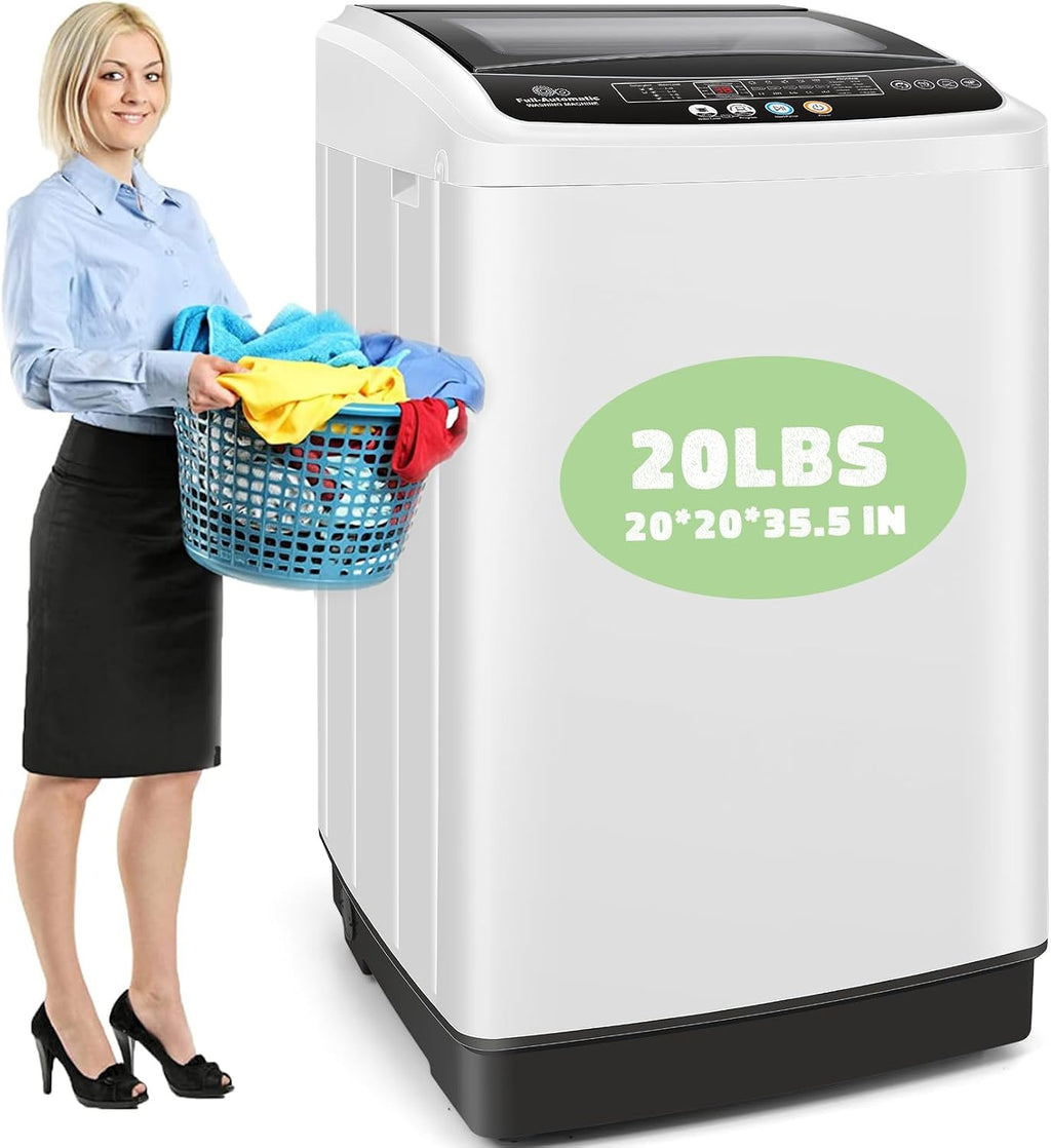 Nictemaw Portable Washing Machine, 20Lbs Capacity Portable Washer Machine with Drain Pump, 10 Wash Programs 8 Water Levels, 2.8 Cu.ft Compact Laundry Machine for Apartments-Slow-Close Glass Cover