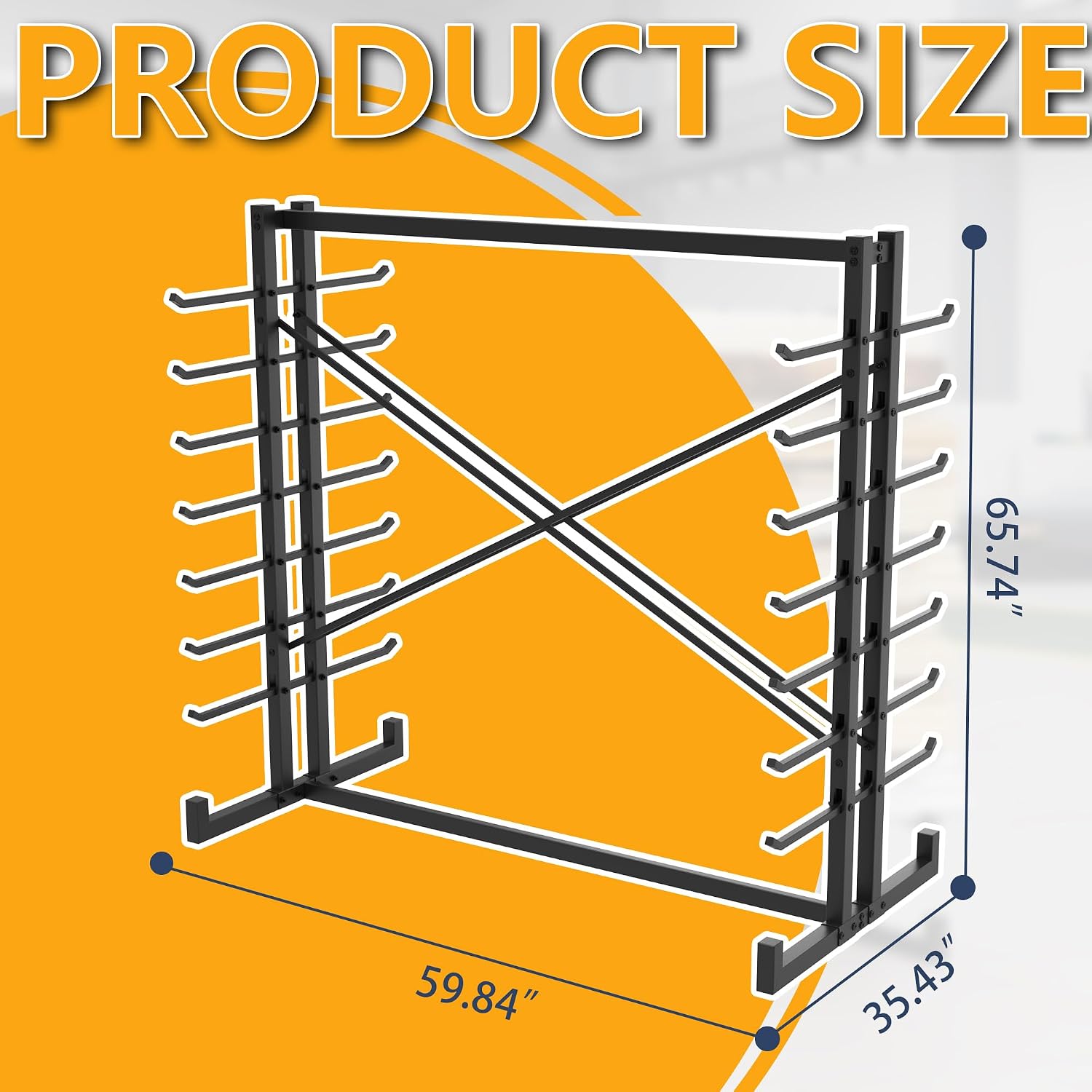 Soywey 7-Tier Steel Horizontal Storage Rack,Detachable Lumber Storage Rack,Load 2000 Lbs Heavy Adjustable Pipe Rack Lumber Organizer Shelf for Garage Workshop Shed Basement Black(No Wheel)