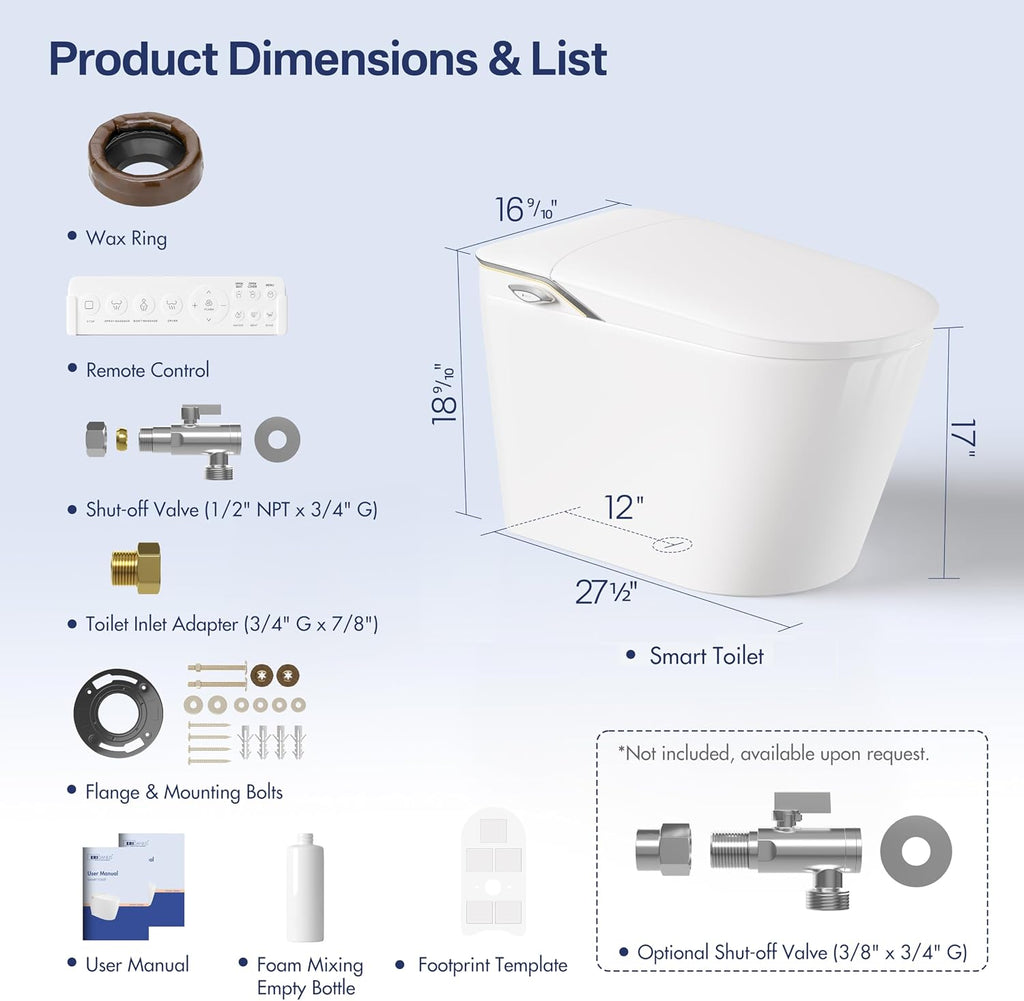 Eridanus Smart Toilet with Bidet Built in, Bidet Toilet with Auto Open/Close Lid, Cleaning Foam Dispenser, Warm Water Sprayer & Air Dryer, Foot Sensor Flush, Elongated Heated Seat, ADA Height