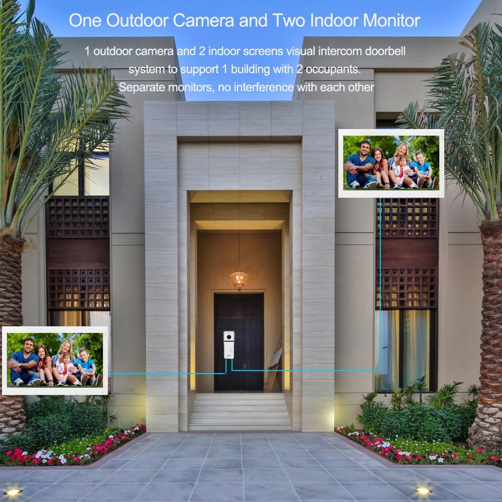 Wired Apartment Video Intercom System 2 Units 10 Inch Touch Monitor Wireless WiFi Video Doorbell,Video Door Phone Kit, Monitoring,3 in 1 Unlock,Dual Way Audio for Home (White doorbell+white monitor)