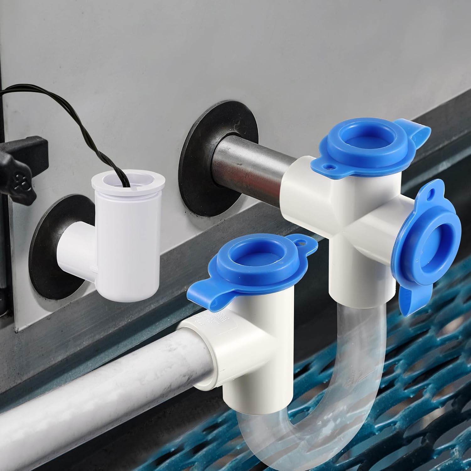 8 Pack 3/4 Inch Standard Condensate Trap with Cleaning Brush and Condensate Overflow Float Switch Compatible with SS2 Combo Kit for HVAC Systems, Air Conditioner