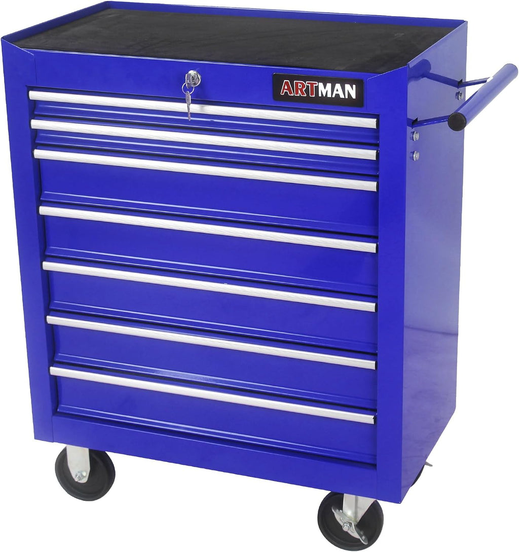 7 Drawer Tool Cart: Multifunctional US General Tool Box on Wheels and Rolling Toolbox (Blue)