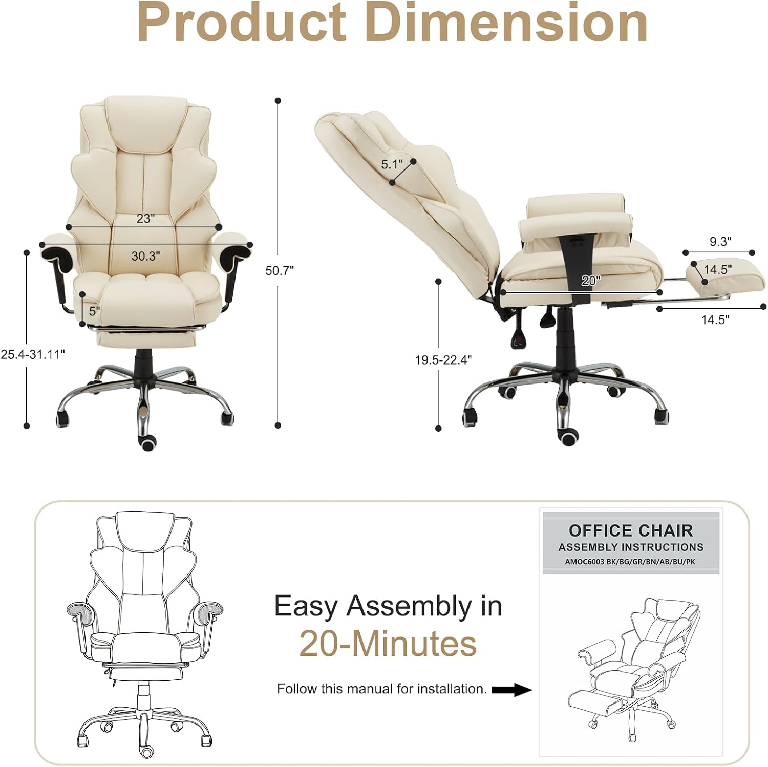 Heated Massage Office Chair with Retractable Footrest, 6-Point Vibration Massaging Office Chair with Remote & Timer, 90°–155° Recline Ergonomic PU Leather Computer Chair, 350 LBS