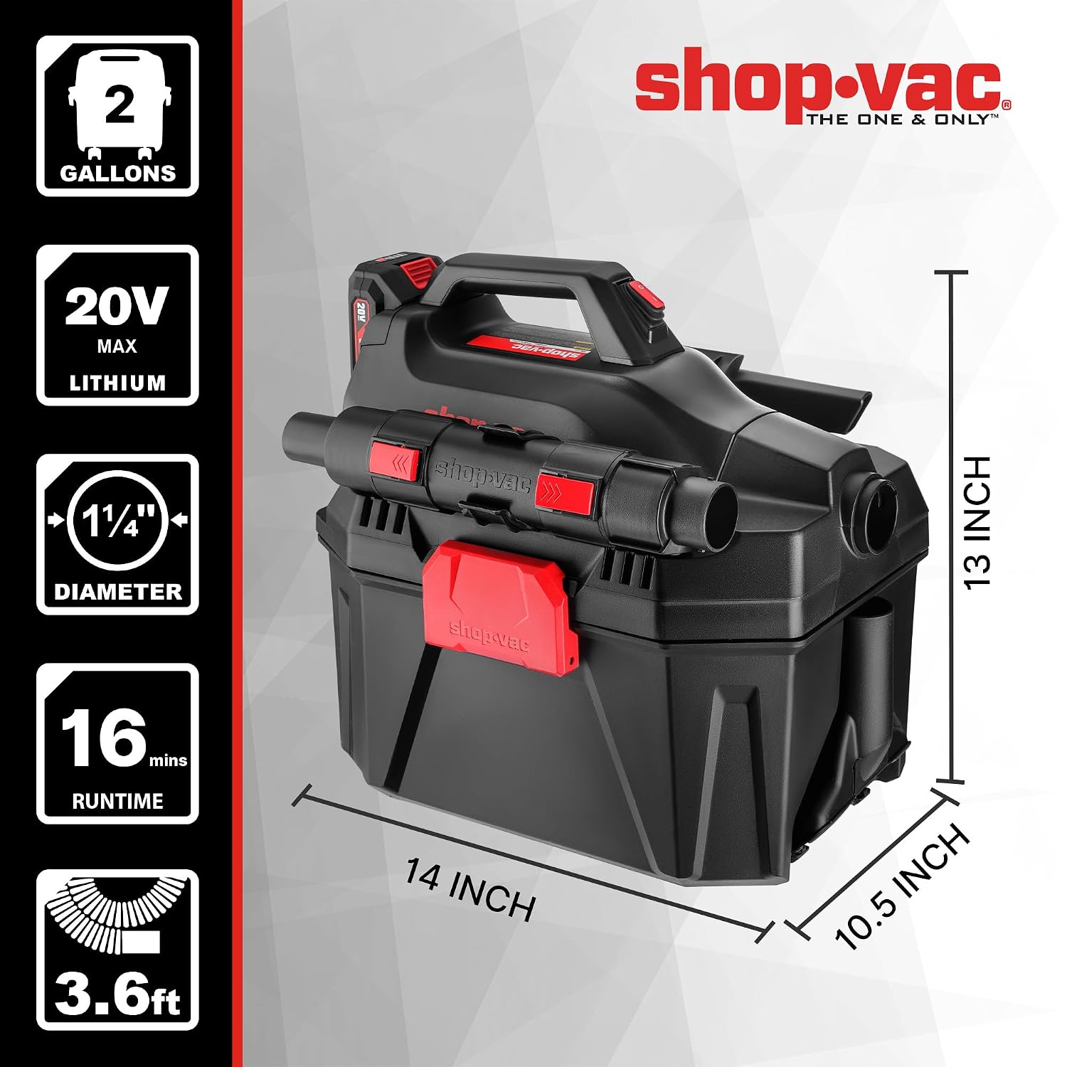 Shop-Vac 5430022 Cordless 2-in-1 Wet/Dry Vac and Blower, 1.5 Inch Diameter x 5 Foot Hose, Includes 20V Rechargeable Battery, Lightweight Design