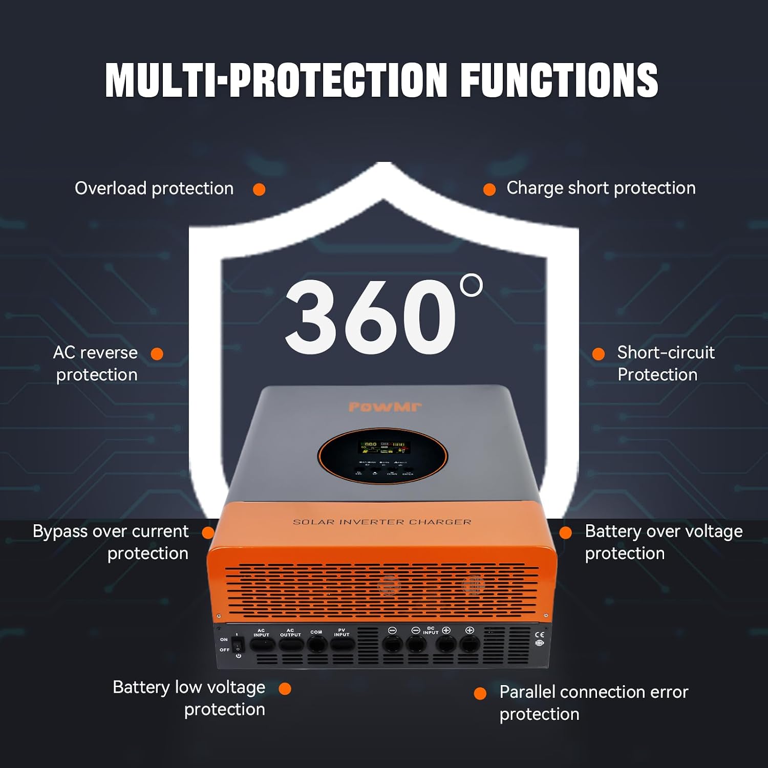 PowMr 10000W Hybrid Solar Inverter 48VDC to 110V/220VAC, 10kW Hybrid Inverter w/Built-in 120A MPPT Charge Controller, Pure Sine Wave for 48V Lead-Acid and Lithium Battery, Peak Power:30000W