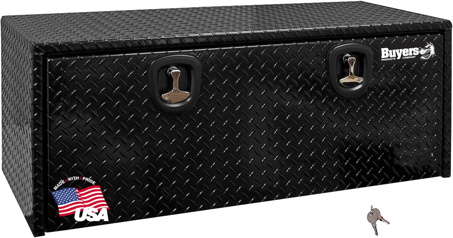 Buyers Products 1725120 Black Diamond Tread Aluminum Underbody Truck Tool Box, 18 x 24 x 48 Inch, Made In The USA, Truck Box For Storage & Organization, Durable Job Box for Truck