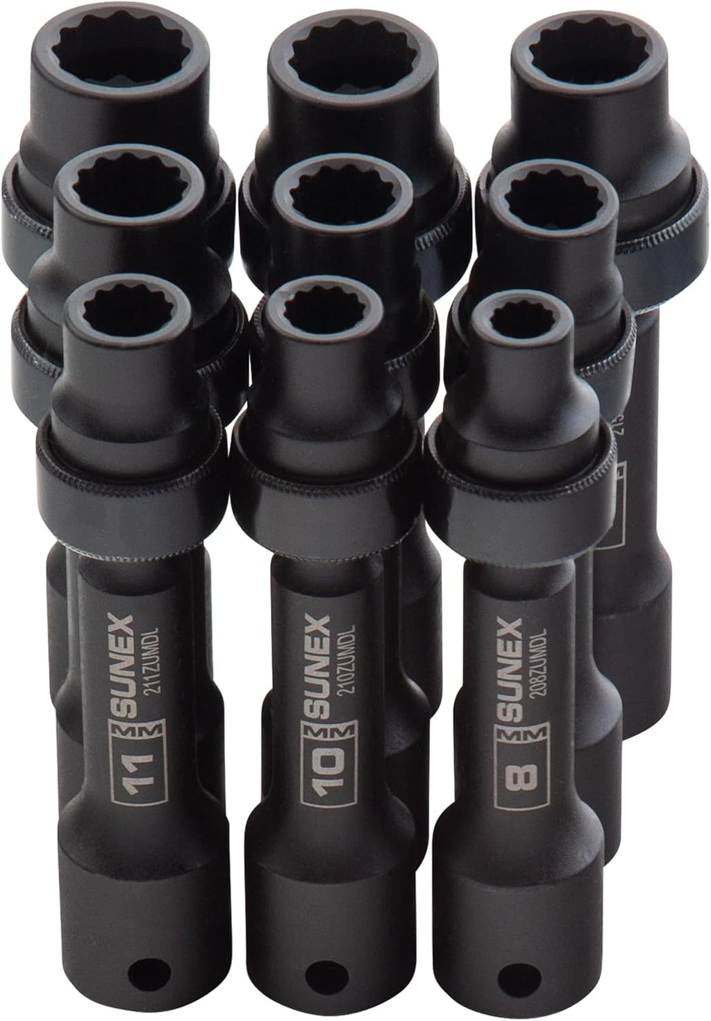 SUNEX TOOLS 2695, ½ Inch Drive Driveline Limited Clearance Socket Set, 12-Point, 9-Piece, Metric, 8mm-17mm, Cr-Mo Steel, Heavy Duty Storage Case