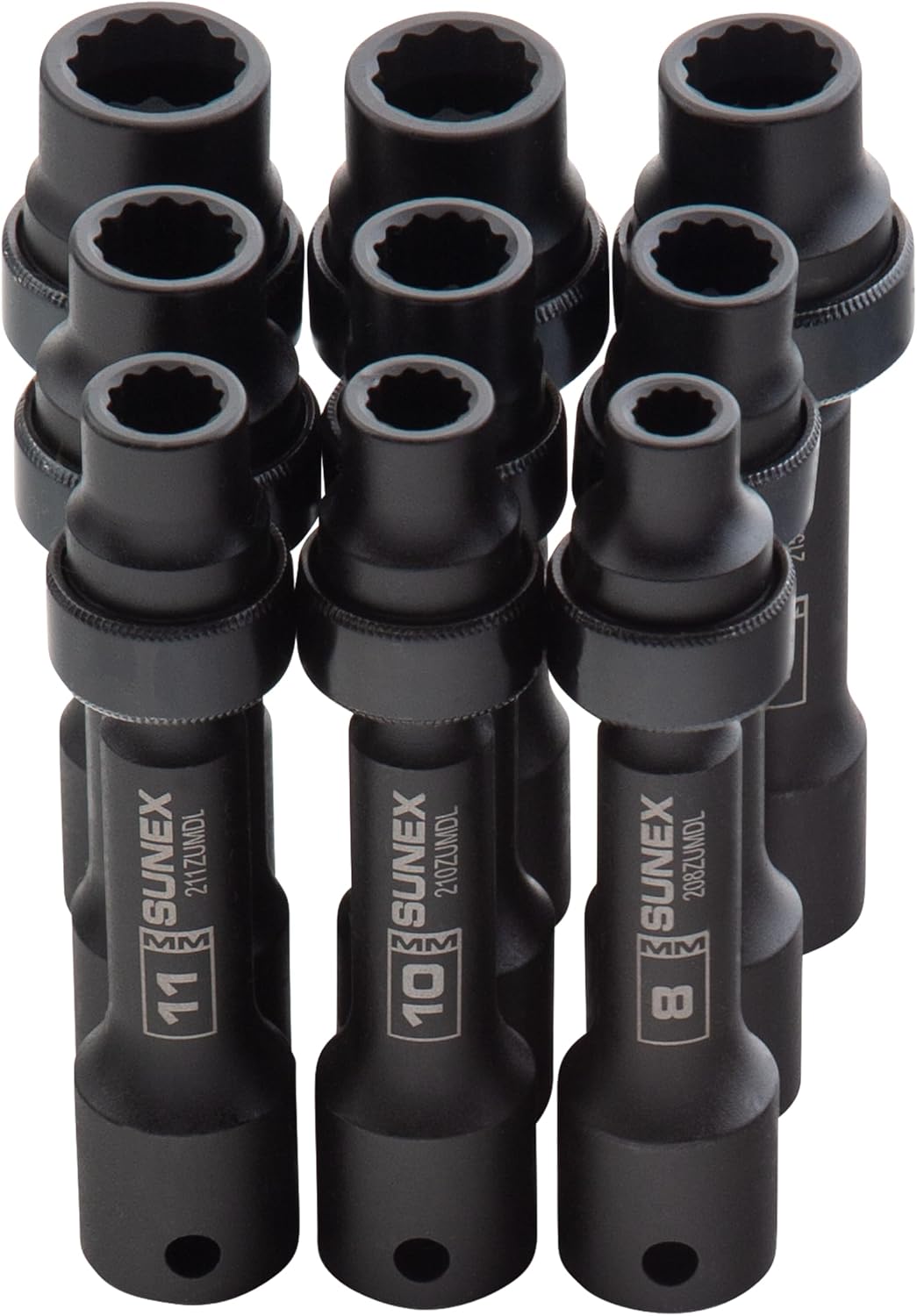 SUNEX TOOLS 2695, ½ Inch Drive Driveline Limited Clearance Socket Set, 12-Point, 9-Piece, Metric, 8mm-17mm, Cr-Mo Steel, Heavy Duty Storage Case