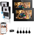 7-Inch Smart Video Intercom System,1080P HD Wired Doorbell with Touchscreen Monitor,Fingerprint, RFID & PIN Unlock,Tuya Smart App Control,Ideal for Homes, Villas & Apartments (2 doorbell + 2 Monitor)