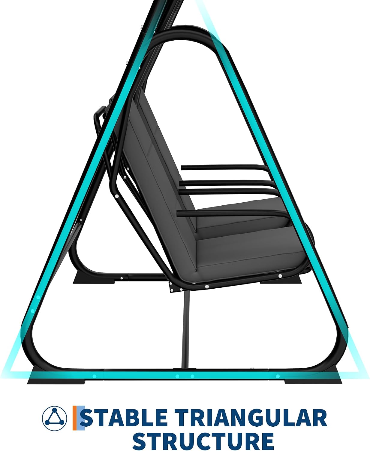 GarveeLife 2 Person Porch Swing Chair, Heavy Duty Outdoor Patio Swing Glider with Adjustable Canopy & Removable Cushions, Independent Swing Chairs for Garden, Balcony, Poolside, Backyard, Dark Grey