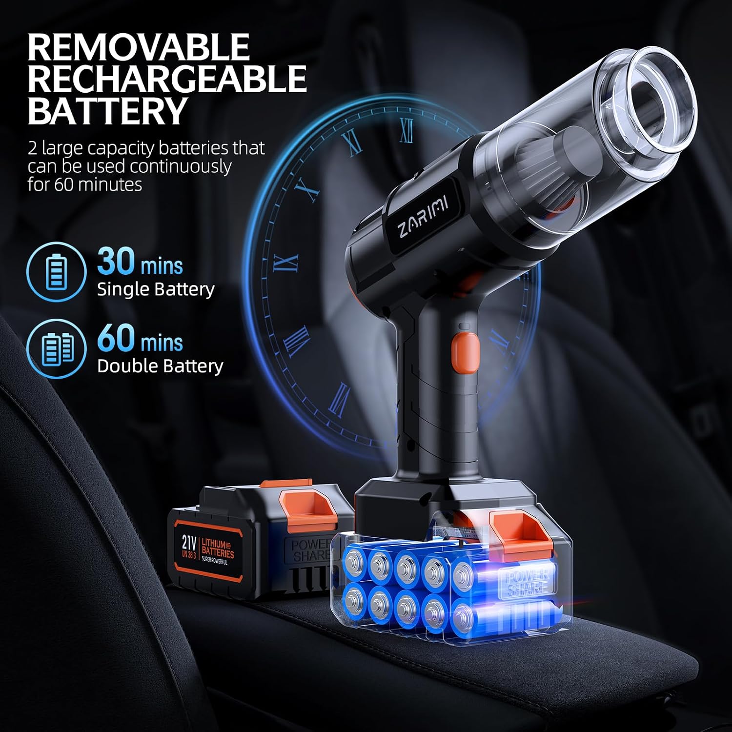 Car Vacuum Portable Cordless, 50000Pa High Power Rechargeable Dust Buster with 2 Batteries & Charger, 6-in-1 Handheld Vacuum Cleaners for Home, Car, Pet Hair, Keyboard, Graphite Black