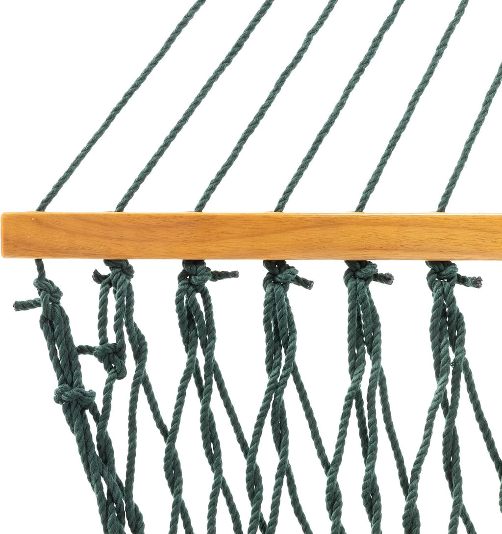 Original Pawleys Island Large Green DuraCord Rope Hammock – 13 ft. x 55 in., 2-Person, 450 lb Capacity, Oak Spreader Bar, Zinc-Plated Hardware, Handcrafted in The USA
