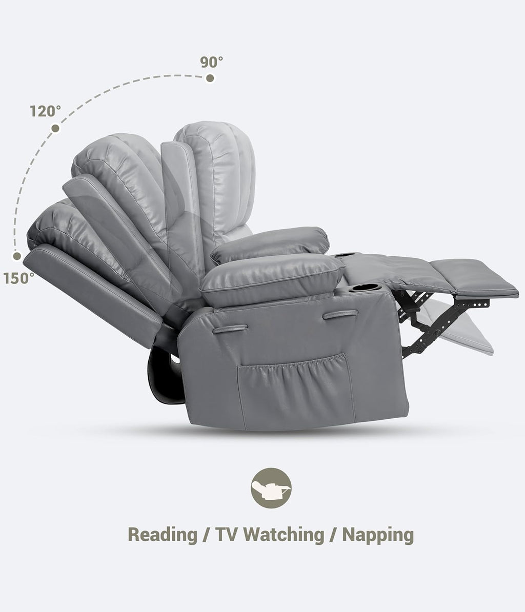 GarveeHome Oversized Recliner Chairs with Heat and Massage, Lazy Recliner Chair for Adults- Manual Chair with Cup Holder for Living Rooms, Bedrooms and Nurseries (Grey)
