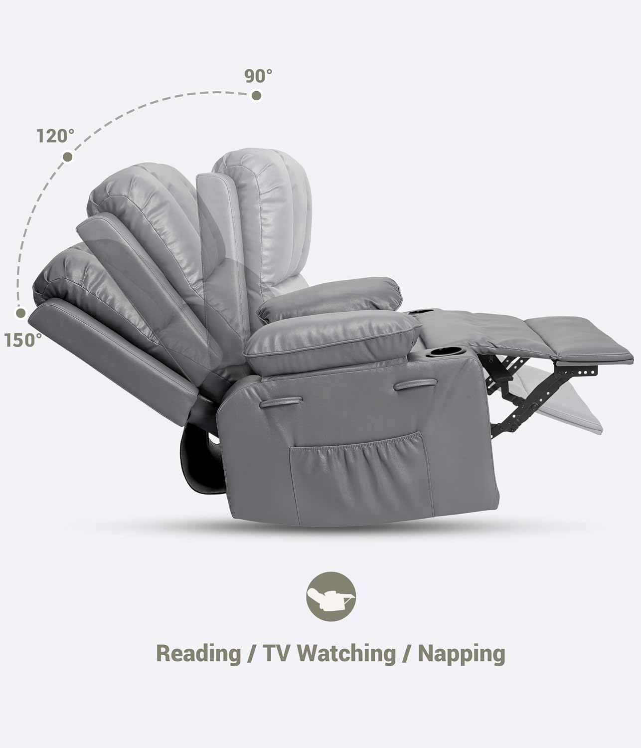 GarveeHome Oversized Recliner Chairs with Heat and Massage, Lazy Recliner Chair for Adults- Manual Chair with Cup Holder for Living Rooms, Bedrooms and Nurseries (Grey)
