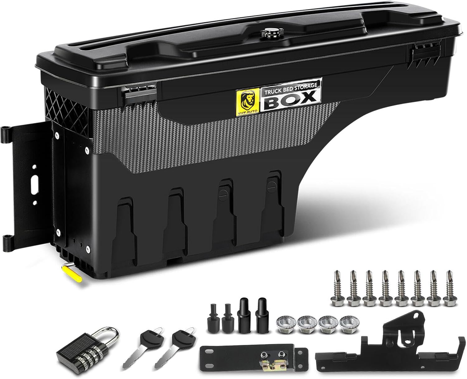 YHTAUTO Driver Side Truck Bed Storage Tool Box Lockable Compatible with 2005-2023 Toyota Tacoma, 2019-2023 with Storage Box, Swing Waterproof Wheel Well Toolbox