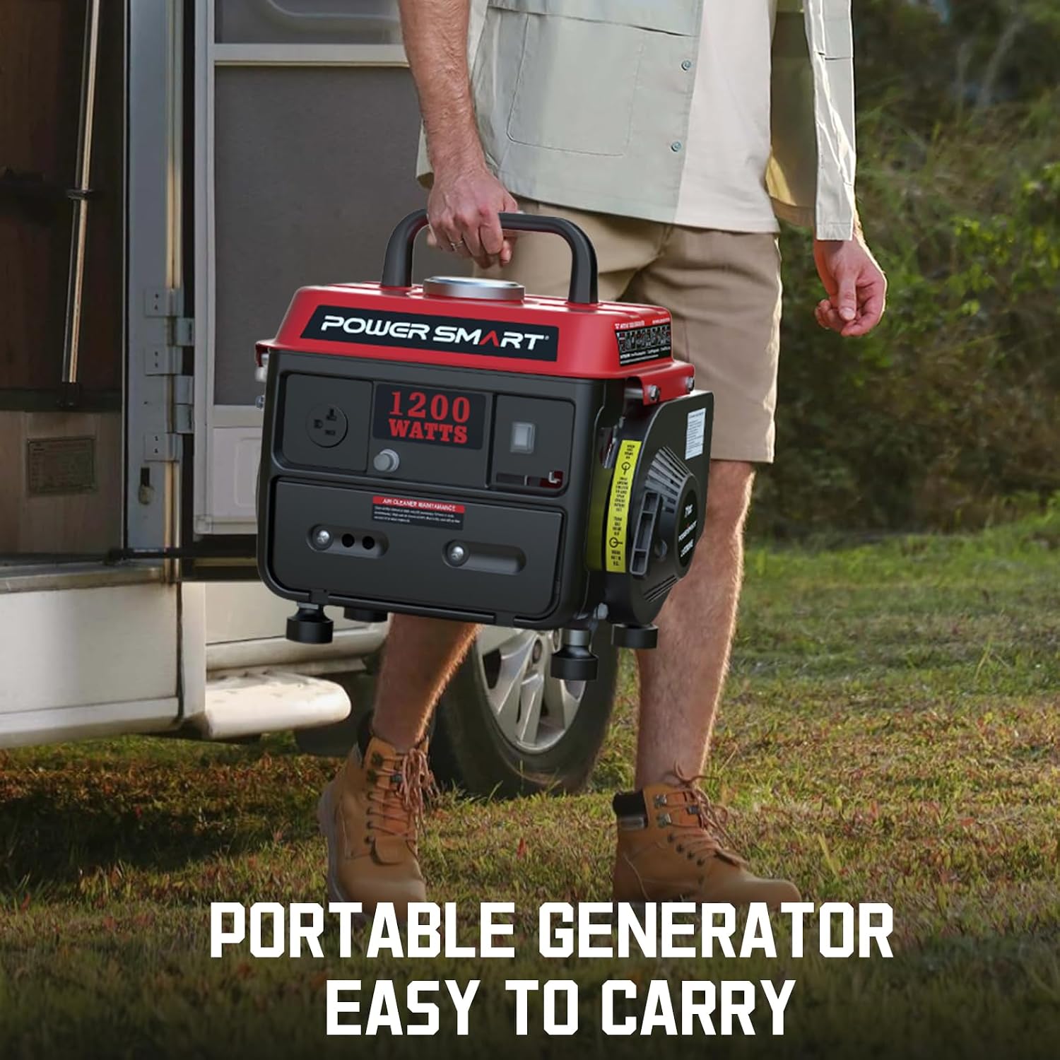 PowerSmart 1200W Portable Gasoline Generator, 71cc 2-Stroke Gas Powered Engine with 900W Rated Power, 50:1 Fuel Mix, 5-Hour Runtime at 50% Load, EPA Compliant for Camping, Tailgating