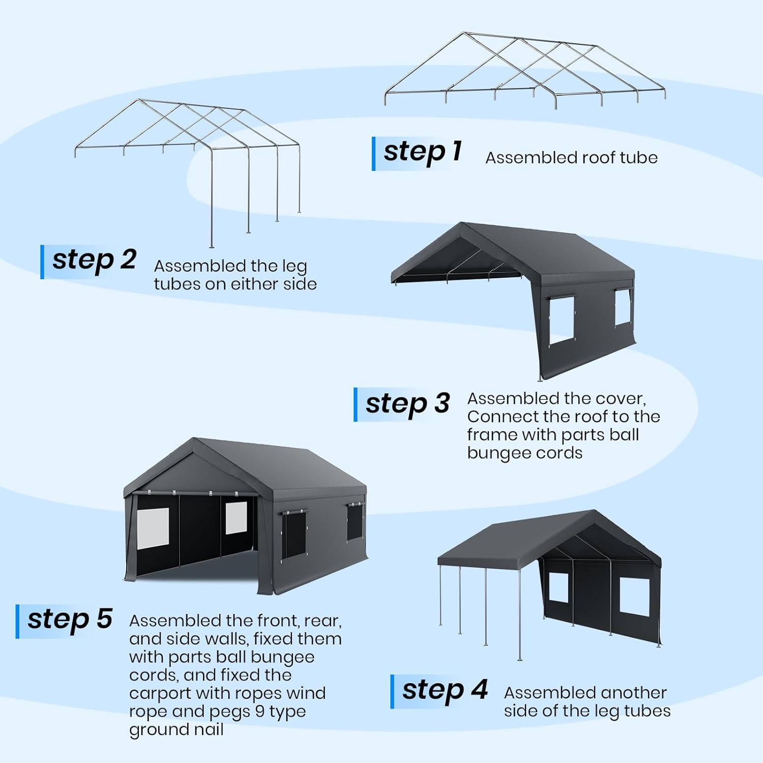 Carport 12x20 Heavy Duty Portable Garage,Carport Canopy with Roll-Up Windows & Doors,Portable Garage and Shelter with Removable Sidewalls,Car Tent Garage with All-Season Tarp for Truck Boat Tractor