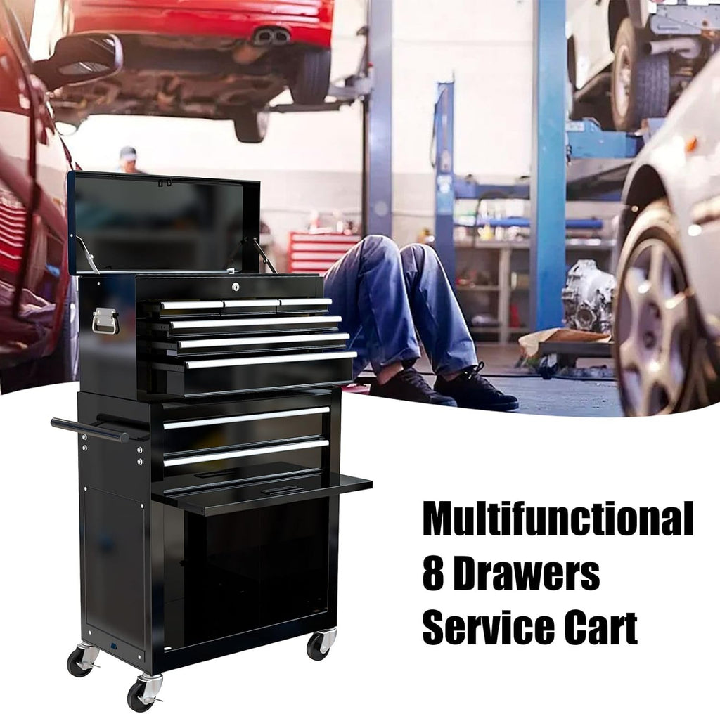 Rolling Tool Chest, 8 Drawers Rolling Tool Chest with Wheels, Portable Rolling Tool Box On Wheels, High Capacity Tool Chest Organizer for Garage, Workshop, Home Crafts Use Black