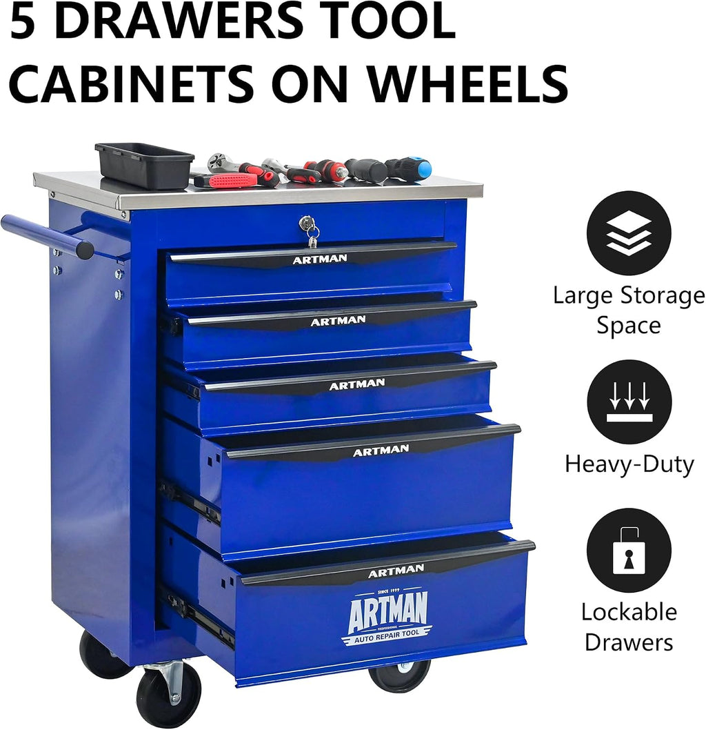 Campfun Tool Cart on Wheels 5 Drawers Rolling Tool Chest Workbench, Metal Tool Cabinet with Extra 7 Tool Storage Boxes, Tool Chest Combo Portable Mechanic Tool Cart for Garage Workshop Warehouse