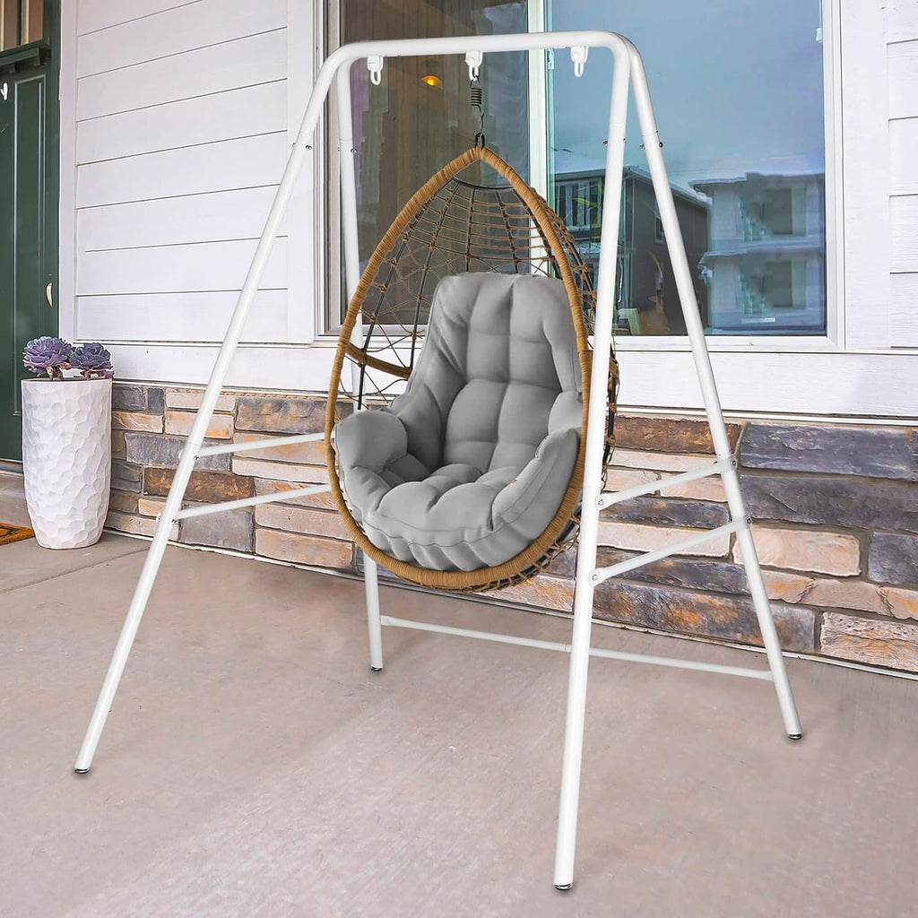 White Outdoor Hanging Chair Stand, Heavy-Duty 450 LBS Support Outdoor Hammock Chair Stand for Patio, Garden, and Backyard, White Hammock Frame,Hanging Chair Stand