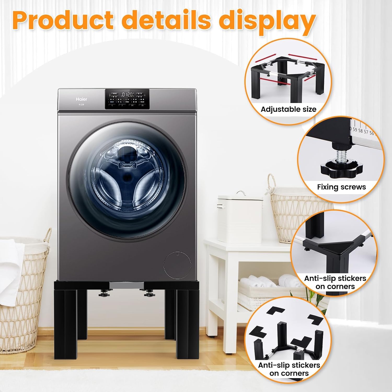 Full Size Laundry Pedestal 12' Height Washer and Dryer Pedestals , Universal Fit 1100lbs Capacity Adjustable Washing Machine Stand, Dryer Base Platform Heavy Duty Mini Fridge Stand(Matte Black)