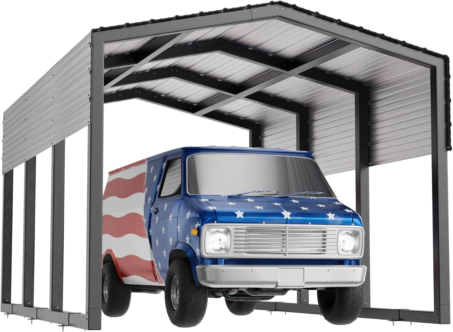 Metal Carport 10x15ft Heavy-Duty | Military-Grade Reinforced Garage Kits with Steel Roof & Hurricane | 80lbs/Sq.Ft Snow/RV/Camper/Truck/Tractor Shelter Outdoor