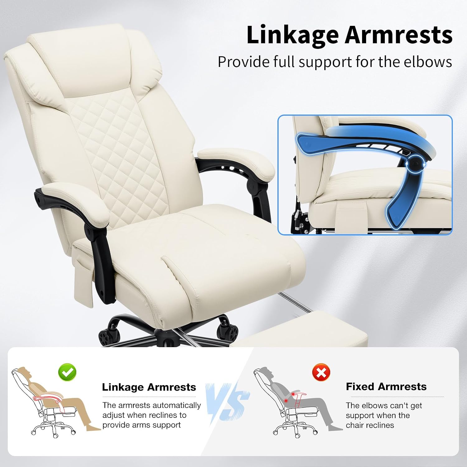 HOFFREE Heated Office Chair Massage Office Chair with Heat 400lbs Executive Reclining Home Desk Chair with Footrest,Linkage Armrests for Heavy People(Beige)