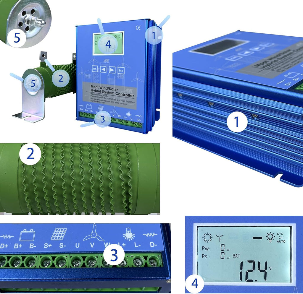 3000W 12V 24V 48V MPPT Wind Solar Hybrid Controller, Wind Turbine Generator Regulator for Wind Turbine Generator Windmill Alternator Battery