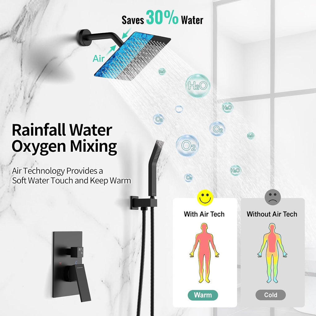 SR SUN RISE Shower Faucet - 8 Inch Shower System with Rain Shower Head and Handheld Spray - Shower Faucet Trim Repair Kits with Diverter Valve - All Metal Shower Set - Matte Black