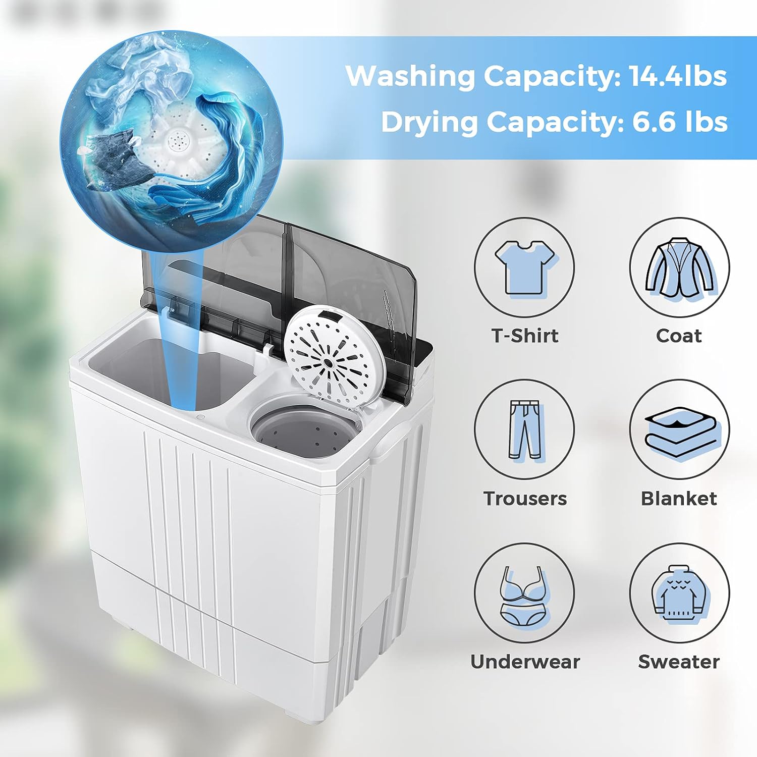 Giantex Portable Washing Machine, 21lbs Capacity, 14.4lbs Washer and 6.6Llbs Spinner, Compact for Apartment RV, White & Gray, GT-GE-10390US-GR-FP