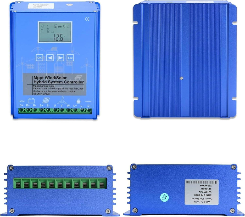 12/24/48V Battery Off Grid Controller Wind Turbine Solar Hybrid MPPT Charge Boost Controller with Unloader Suitable for Wind Generator Solar Panel Controller,12V-16000W