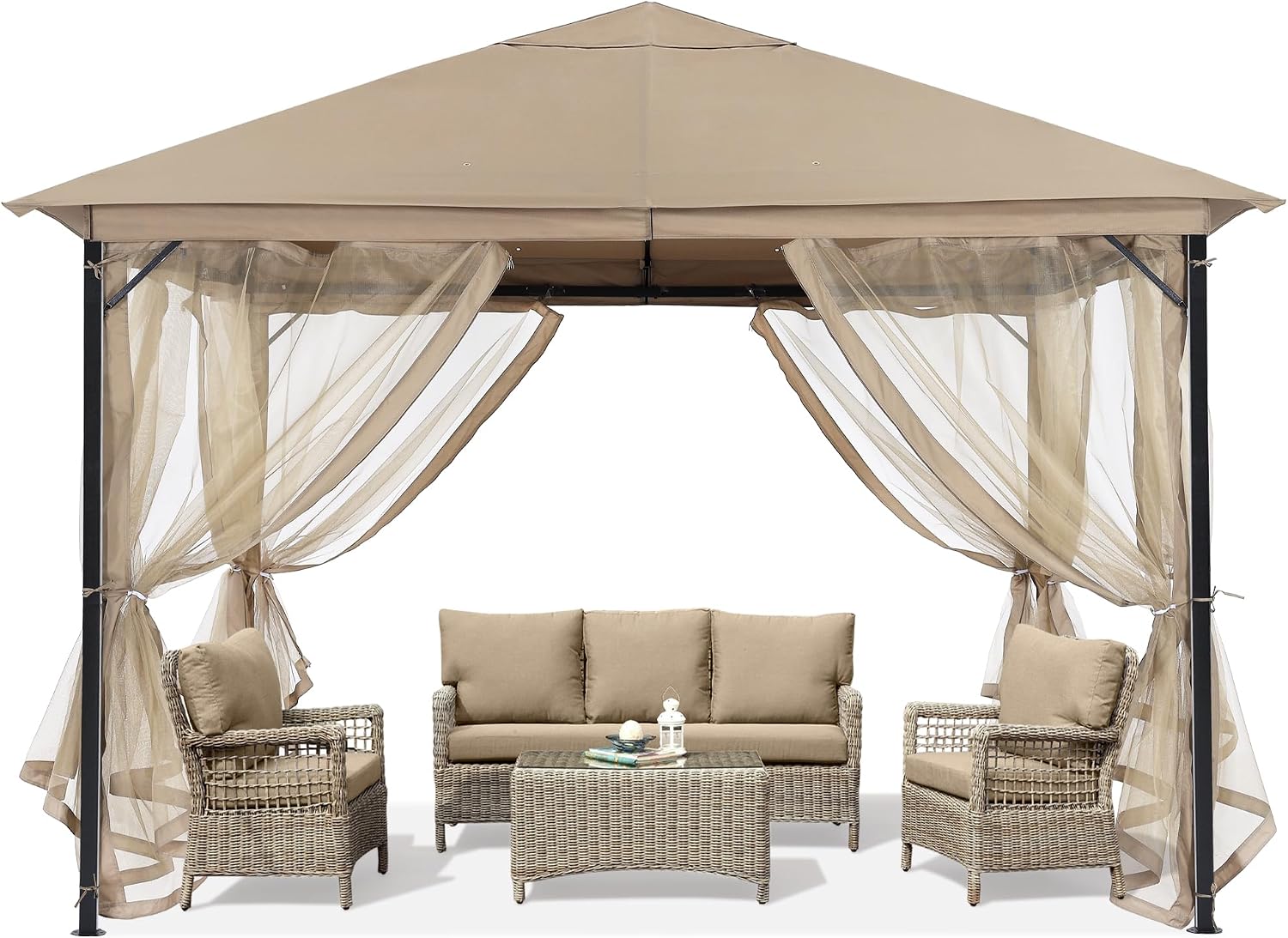 ABCCANOPY Outdoor Patio Gazebo 9x9 - Single Roof Canopy with Mosquito Netting for Backyard, Deck, Garden, Lawn, Khaki
