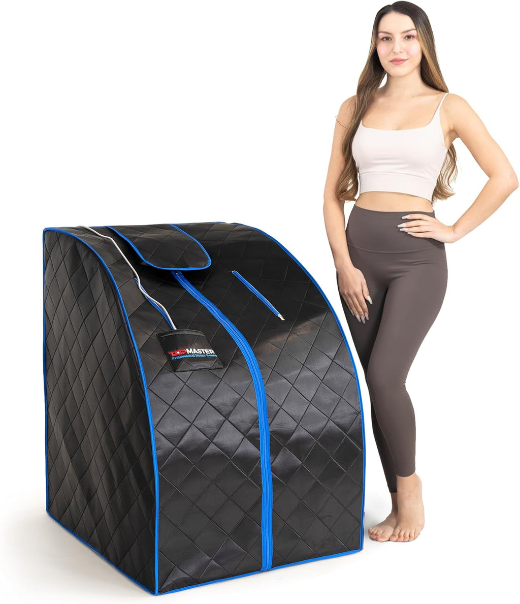 TopMaster Foldable Infrared Sauna, Portable Sauna for Home, Sauna Tent Sauna Box Portable, Indoor Portable Sauna with Foldable Chair, Wired Controller - Sauna Box for Home 1050W Power, Max 140°F Black