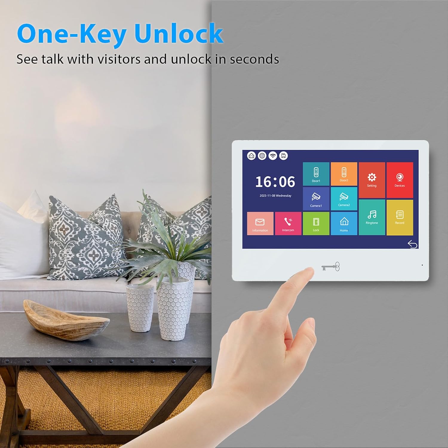 Wired Video Doorbell Apartment Intercom System 3 Units 10 Inches Touch Monitor Wireless WiFi 1080P Camera Phone Kit,Support Monitoring,Unlock for Home Villa (1 Black doorbell+3white Monitor)