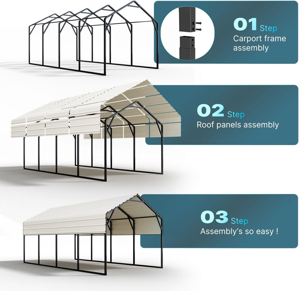 Quictent 10x20 ft Heavy Duty Metal Carport for Vehicle Storage Snowproof & Windproof Steel Car Shelter