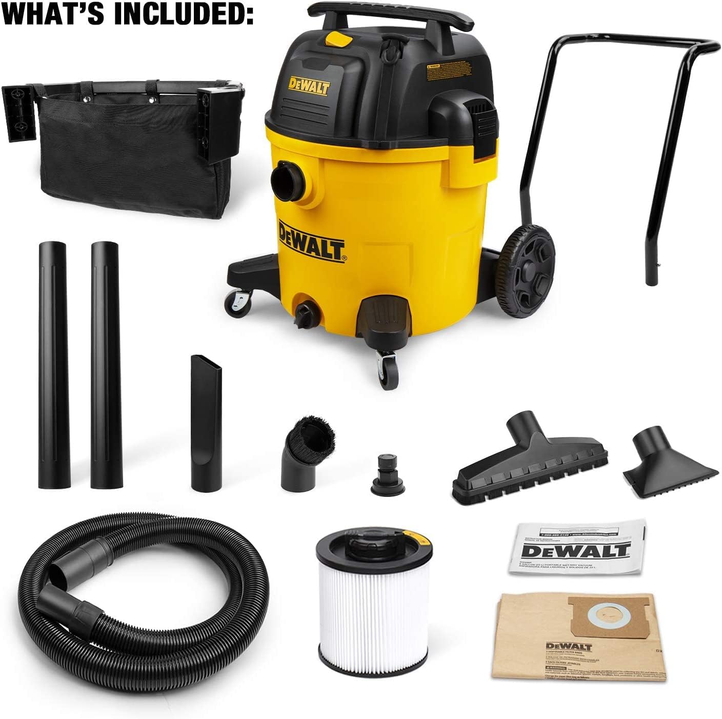 DEWALT 14 Gallon Poly Shop Vacuum Wet/Dry, 6 Peak HP, Cart Style Wet/Dry/Blower 3 in 1 Multifunction Shop Vacuum, Built-in Drain, DXV14P