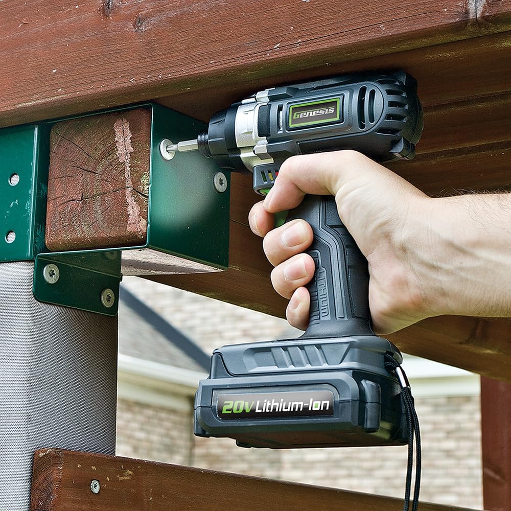 Genesis GL20DIDKA2 2-Piece 20V Lithium-ion Battery-Powered Cordless Variable Speed Drill Driver and Impact Driver Kit with LED Light, Electric Brake, Storage Bag, Charger, 2 Batteries, and Bit