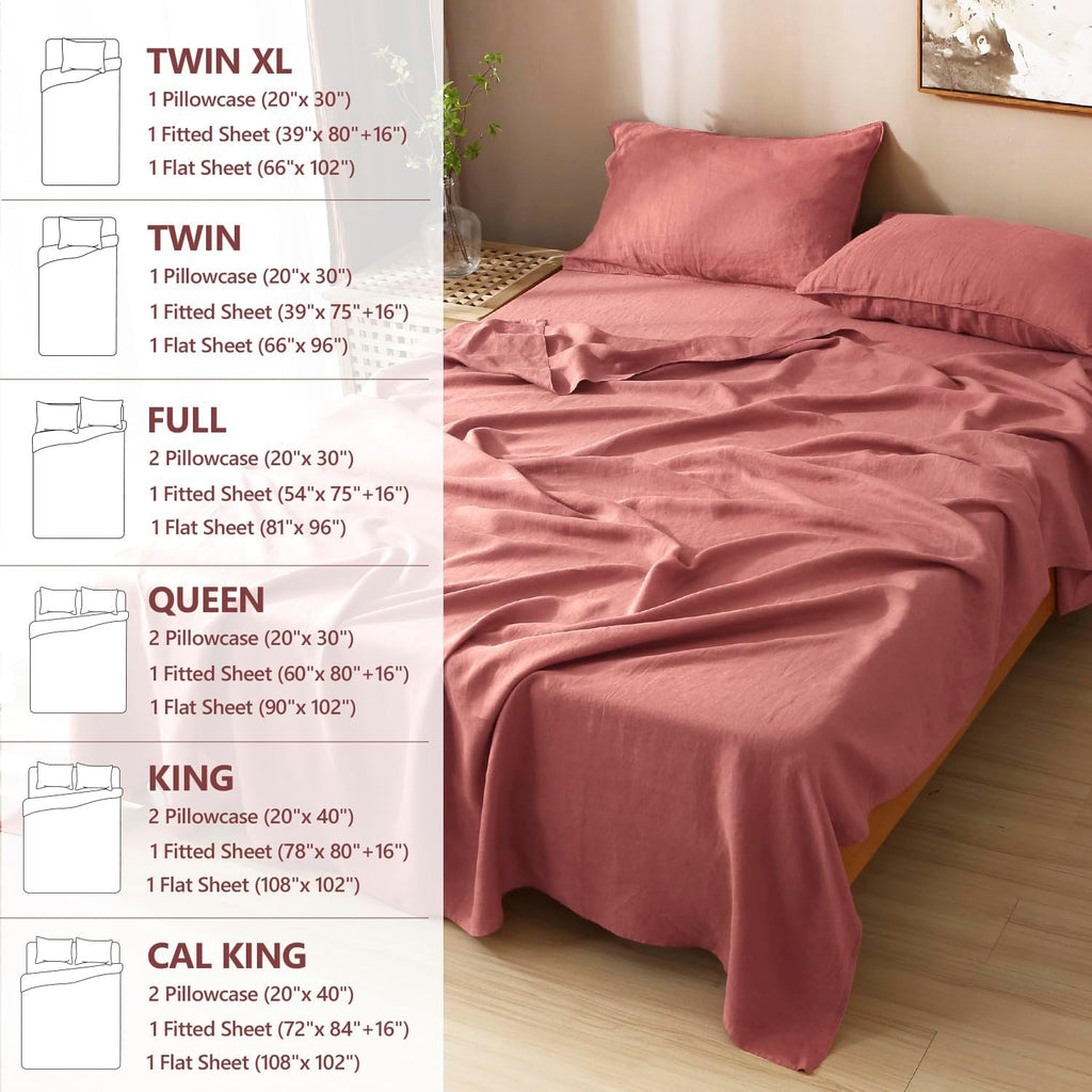 S VICTORY SYMBOL 100% Organic Linen Sheets Set,Washed French Flax Bed Sheets Set 3Pcs Twin Size,Natural Linen Bedding Breathable Soft-Clay