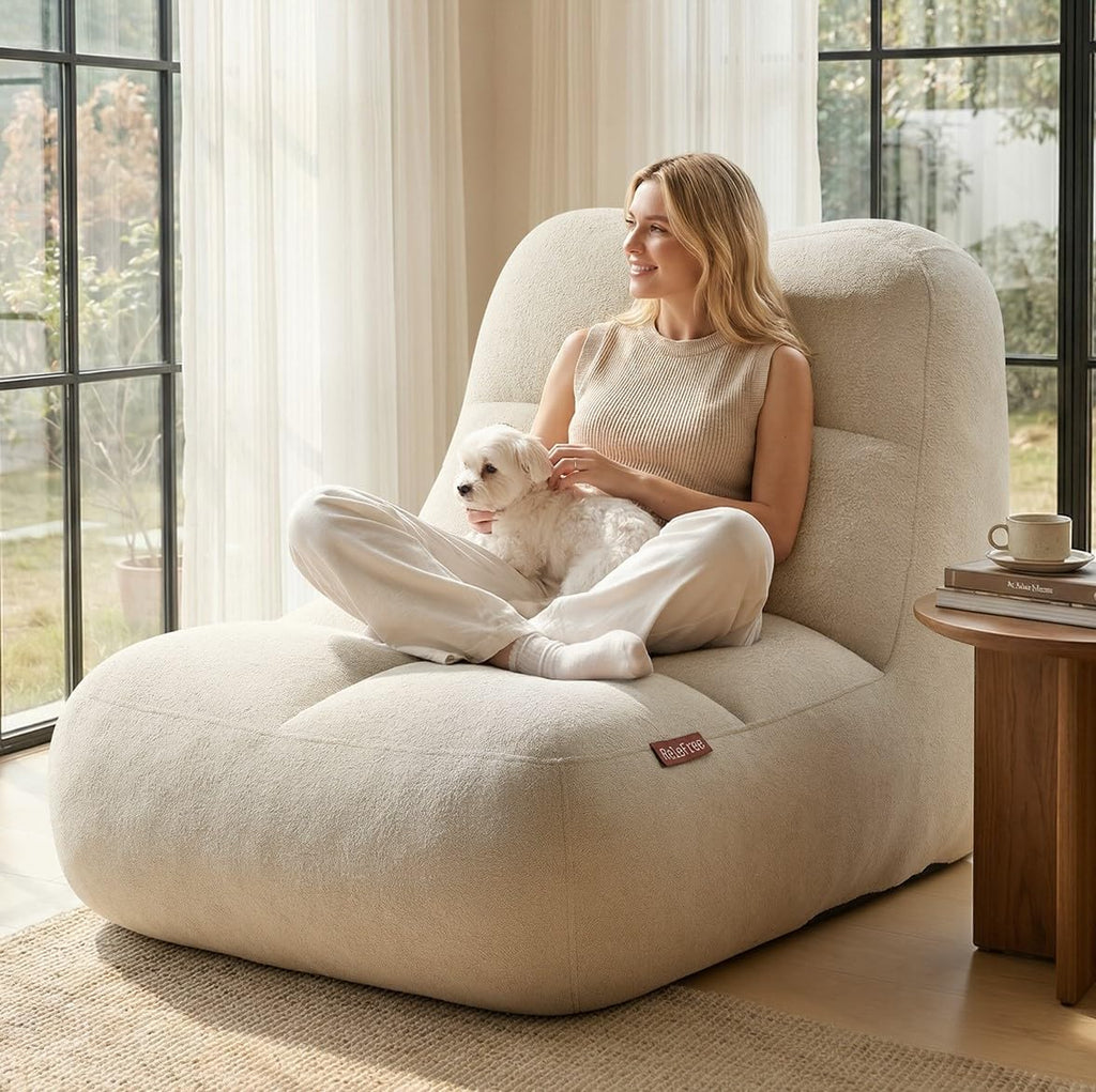 Relefree Giant Bean Bag Chair for Adults, High-Back Memory Foam Bean Bag, Comfy Boneless Chair, Lounge Chair for Bedroom, Living Room, Gaming, Reading Nook