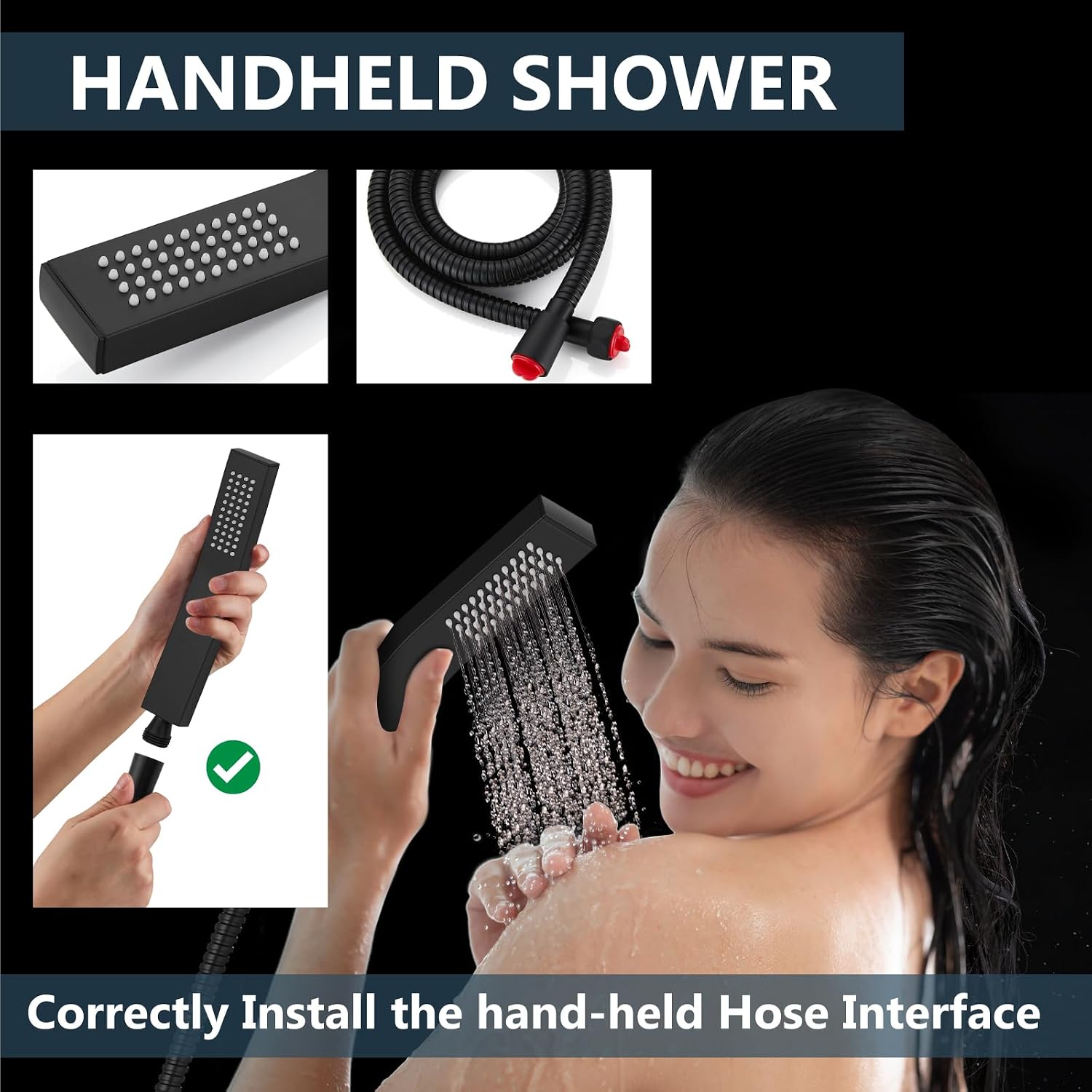 Aolemi Ceiling Mount Shower System Rain Shower Head with Handheld Spray High Pressure Shower Faucet Set Rough-in Valve Shower Trim Kit Included Bathroom Matte Black 12 Inch Ceiling Shower Head