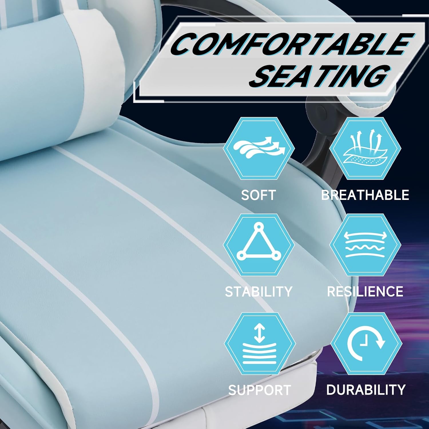 Gaming Chair with Massage and Footrest, Ergonomic High Back PC Racing Chair, 300LBS Capacity with Adjustable Lumbar Support & Headrest for Office and Desk (Model D, Blue+White)