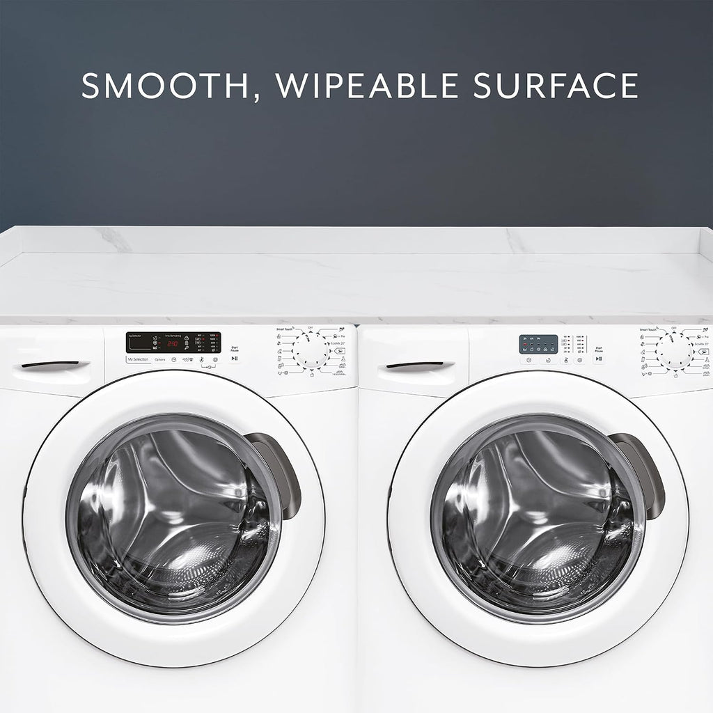 Life Finds 54 inch Washer Dryer Countertop with Safety Ledge for Laundry Room Organization, White Marble Pattern, LF-WDCT1WM
