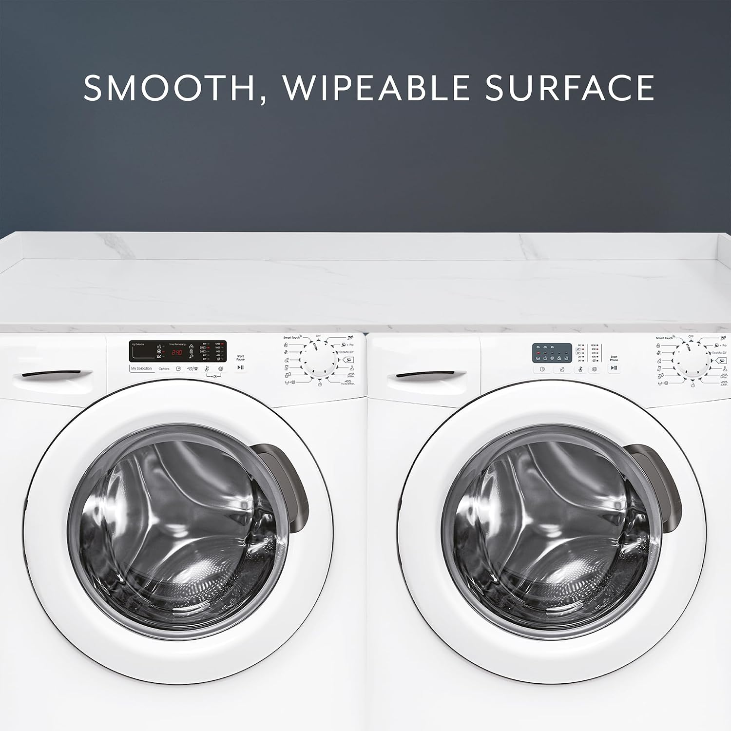 Life Finds 54 inch Washer Dryer Countertop with Safety Ledge for Laundry Room Organization, White Marble Pattern, LF-WDCT1WM