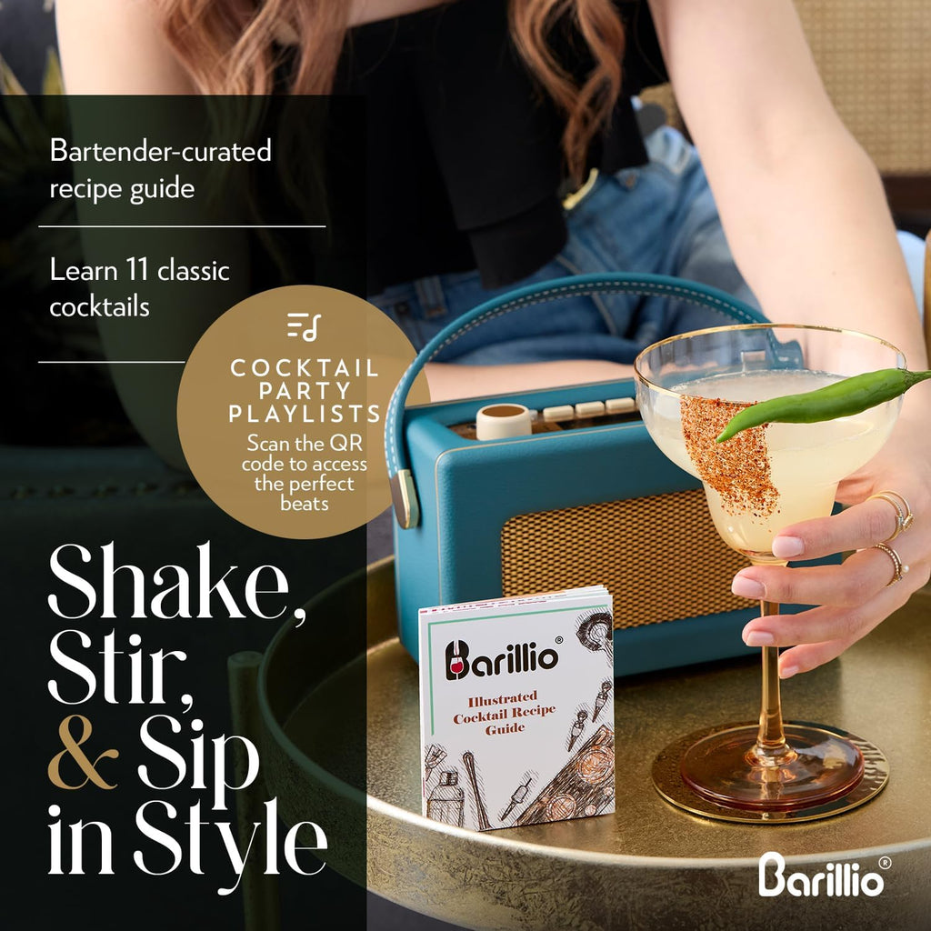 Barillio Bar Tool Set Pro Edition - Gold Stainless-Steel Cocktail Shaker Set - Mixology Bartender Kit w/Boston Shaker, Drink Mixer & Muddler for Cocktails - Home Bar Accessories - 32-Pc Bar kit